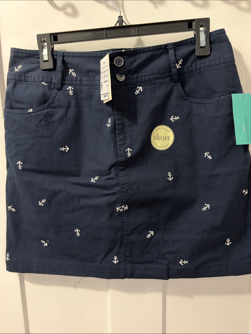 Christopher & Banks Navy Anchor Embroidered Skort